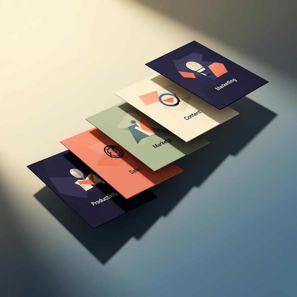 Stack of MAX AI prompt category covers: Marketing, Sales, Content, Productivity